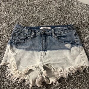 Eunina Blue and White Frayed Jean Shorts